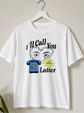 I’ll Call You Later Retro Phone White Graphic Tee